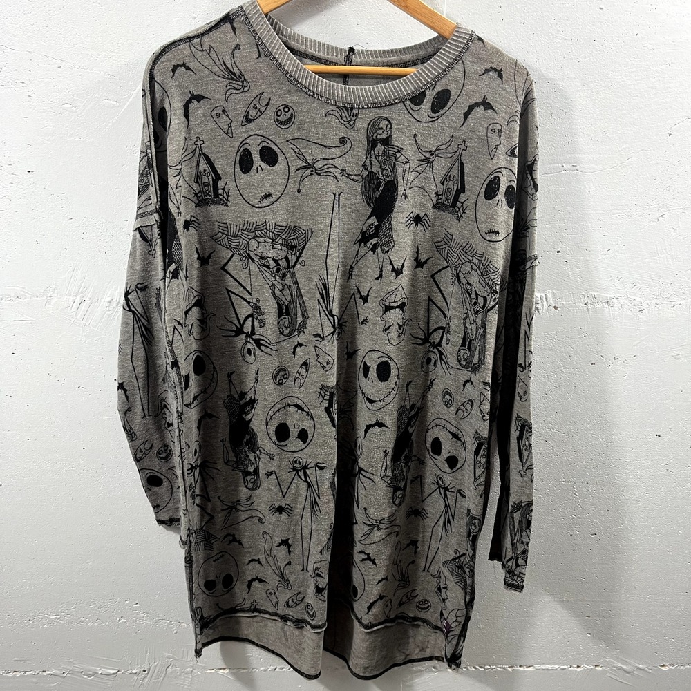Disney Women’s Nightmare Before Christmas Long Tunic Pajama Top L Large Gray
